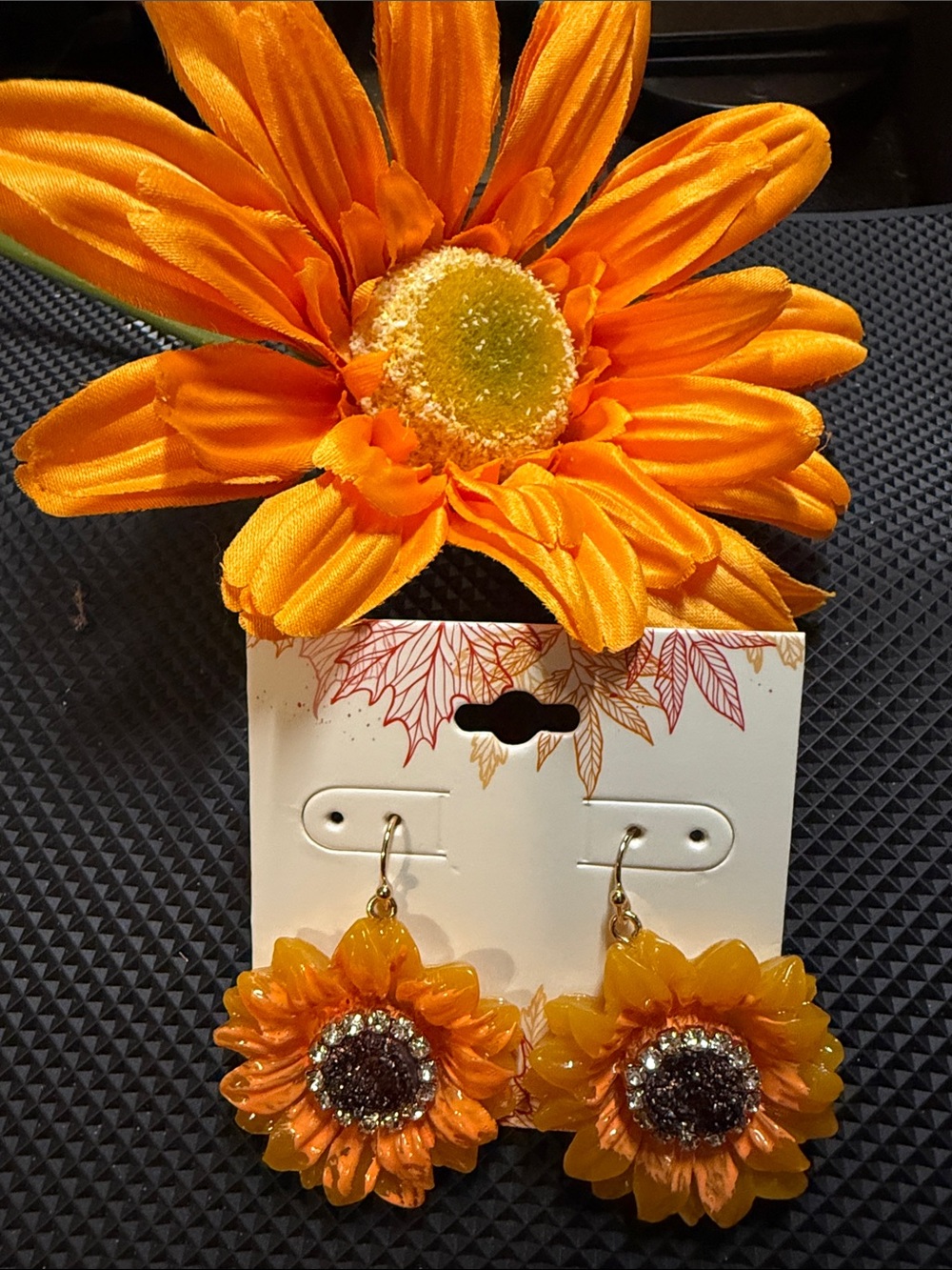 Kohl's Yellow Sunflower Drop Earrings with Crystal Center